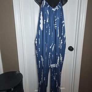 Blue & White Abstract Print Women's Romper Jumpsuit